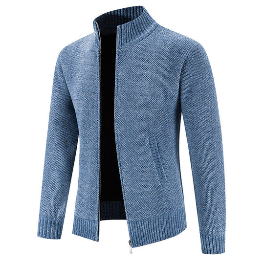 Herren modische Strickjacke mit hochgeschlossenem Kragen und Reißverschluss EB