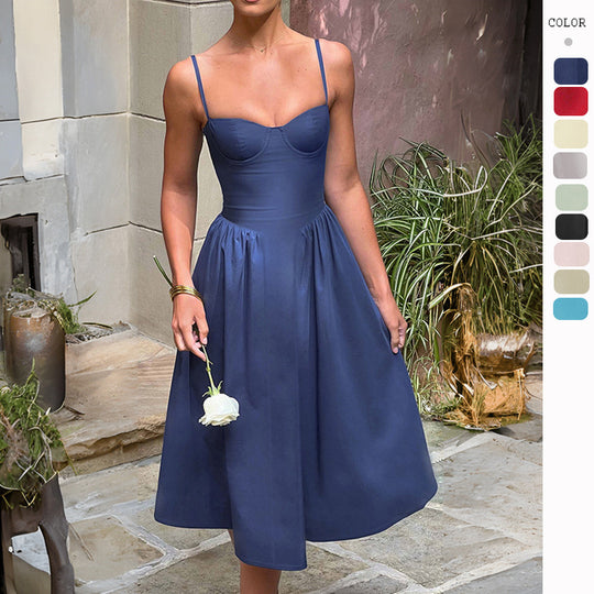 Damen Midikleid mit tailliertem Oberteil und fließendem Rock EB