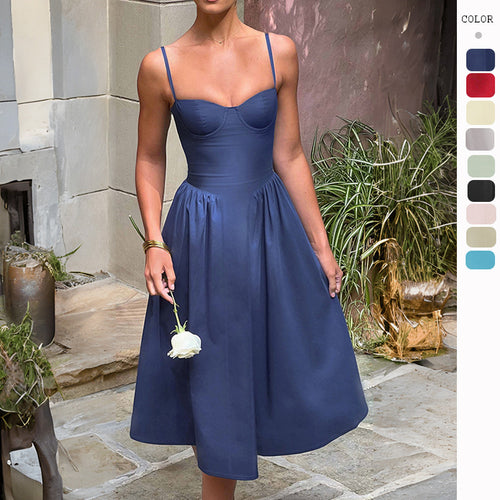 Damen Midikleid mit tailliertem Oberteil und fließendem Rock EB