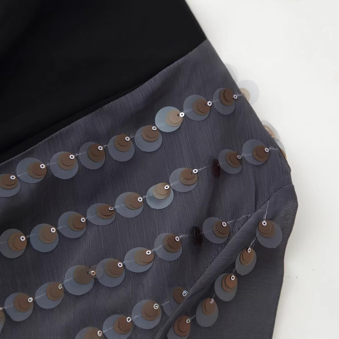 Damen Glamouröses Body mit glitzernden Pailletten und Wickeldesign EB