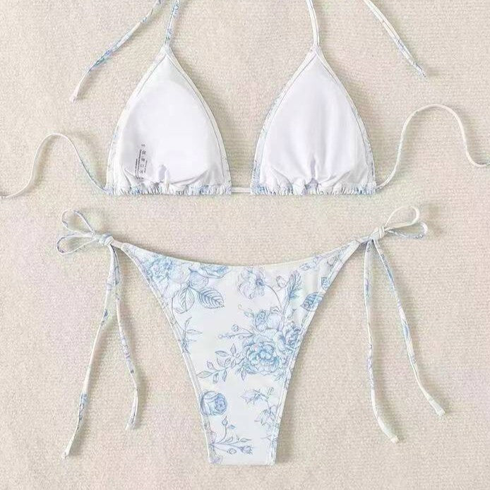 Damen Triangel-Bikini-Set mit zarten Blumenmotiven EB