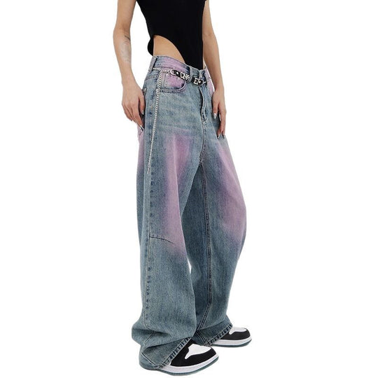 Damen lässige Baggy-Jeans mit farbverlaufendem Design und einem einzigartigen Schnitt EB