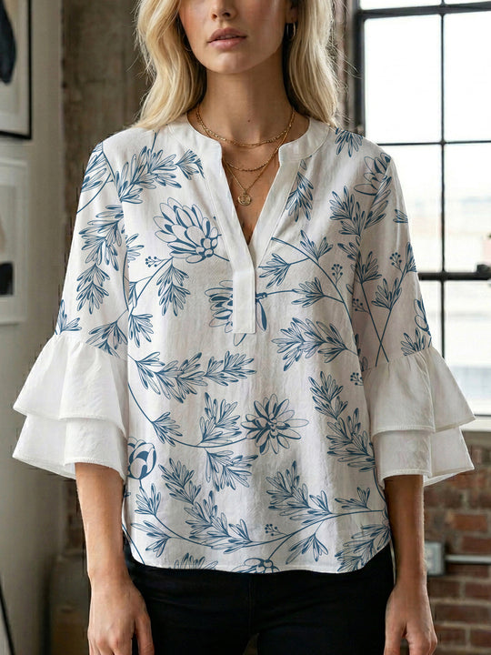 Damen kunstvolles Oberteil mit Rüschensleeves EB