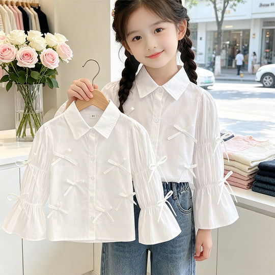 Mädchen Bluse mit Rüschendetails und Schleifen EB