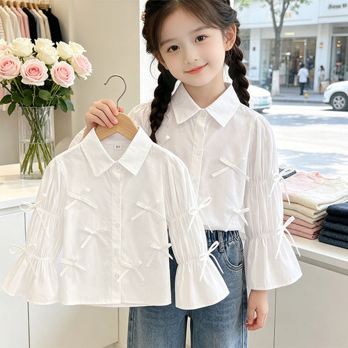 Mädchen Bluse mit Rüschendetails und Schleifen EB