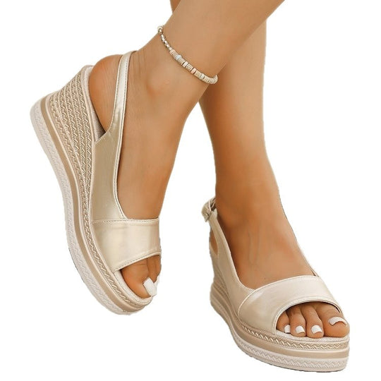 Damen Wedge-Sandalen mit elastischem Riemendesign und komfortablem Fußbett EB