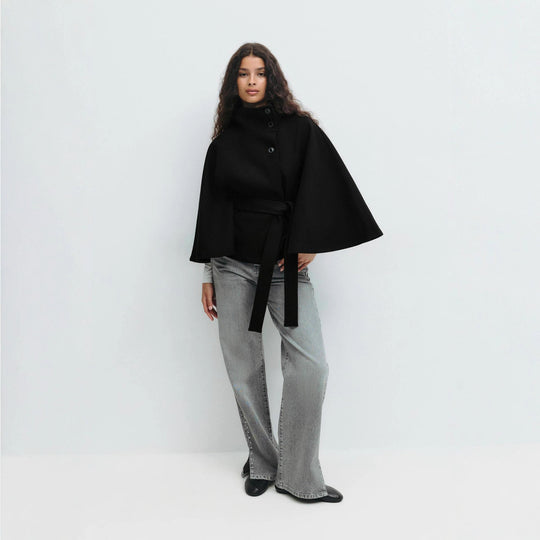 Damen Relaxed Fit Umhangjacke mit Bindegürtel EB