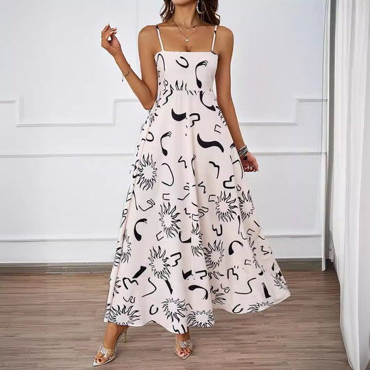 Damen Maxikleid mit modernem grafischem Design und elegantem A-Linien-Schnitt EB