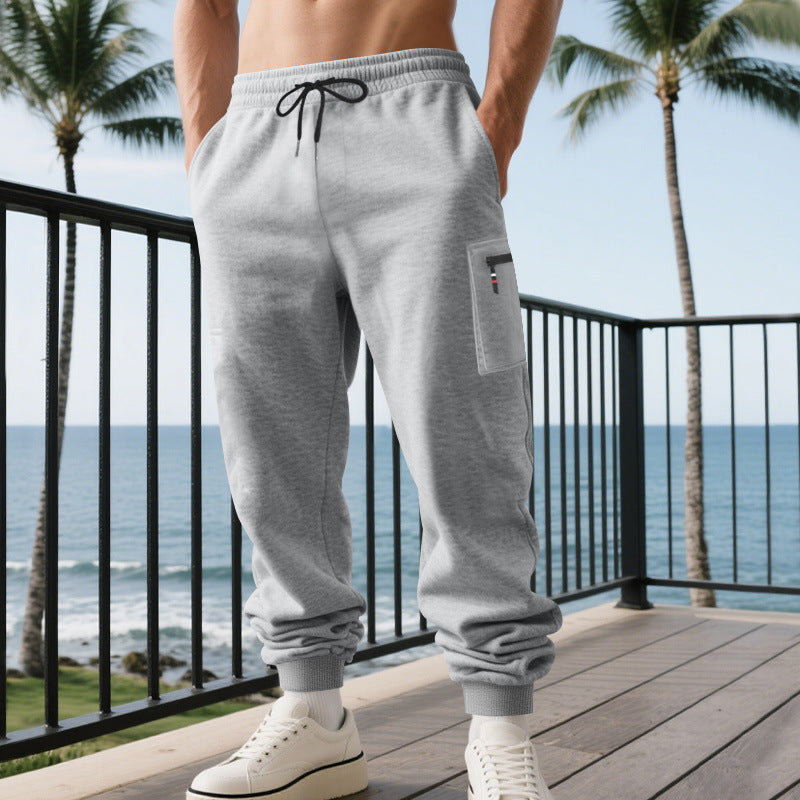 Herren lässige Jogginghose mit Cargo-Reißverschlusstasche, elastischem Bund und gerippten Bündchen EB
