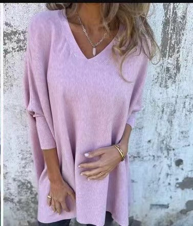 Damen V-Ausschnitt Oversized Pullover EB