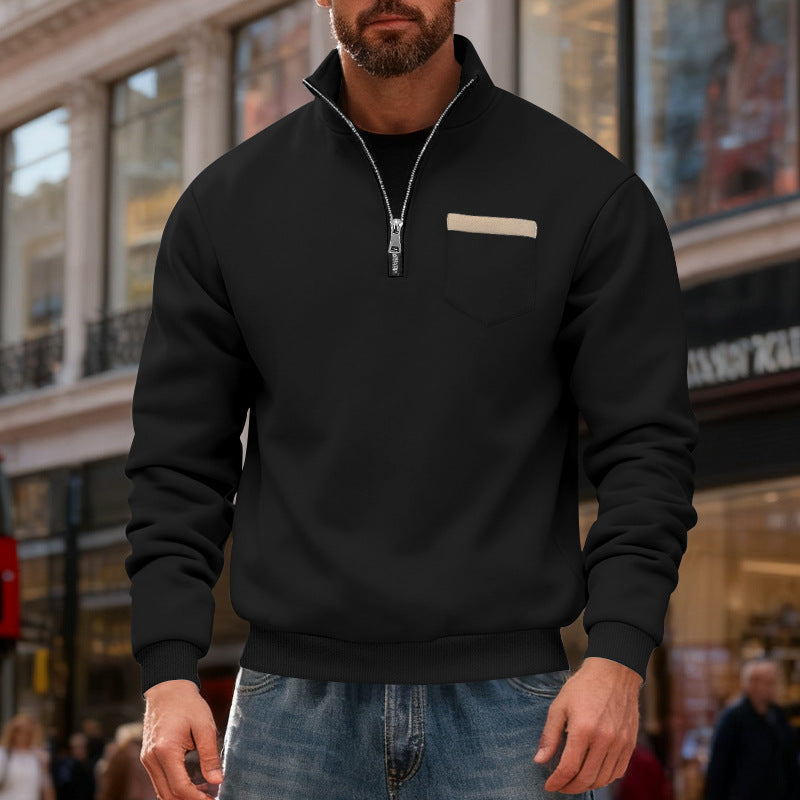 Herren nan Sweatshirt mit halbem Reißverschluss Stehkragen und Brusttasche EB