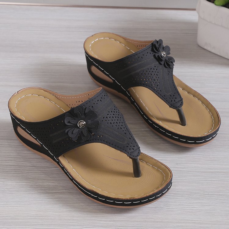 Damen Komfortable Zehentrenner-Sandalen mit floralem Akzent und ergonomischem Fußbett EB