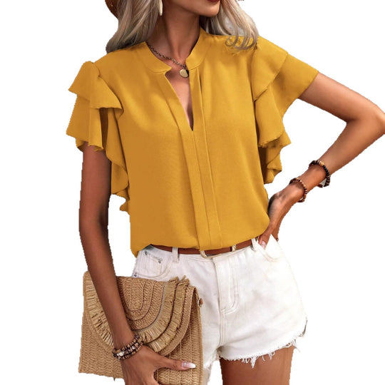 Damenbluse mit Rüschendetails und elegantem V-Ausschnitt EB