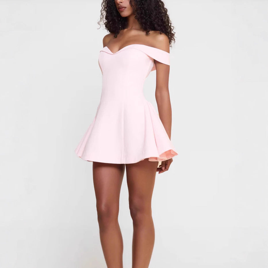 Damen Off-Shoulder Minikleid mit schwingendem Rock EB