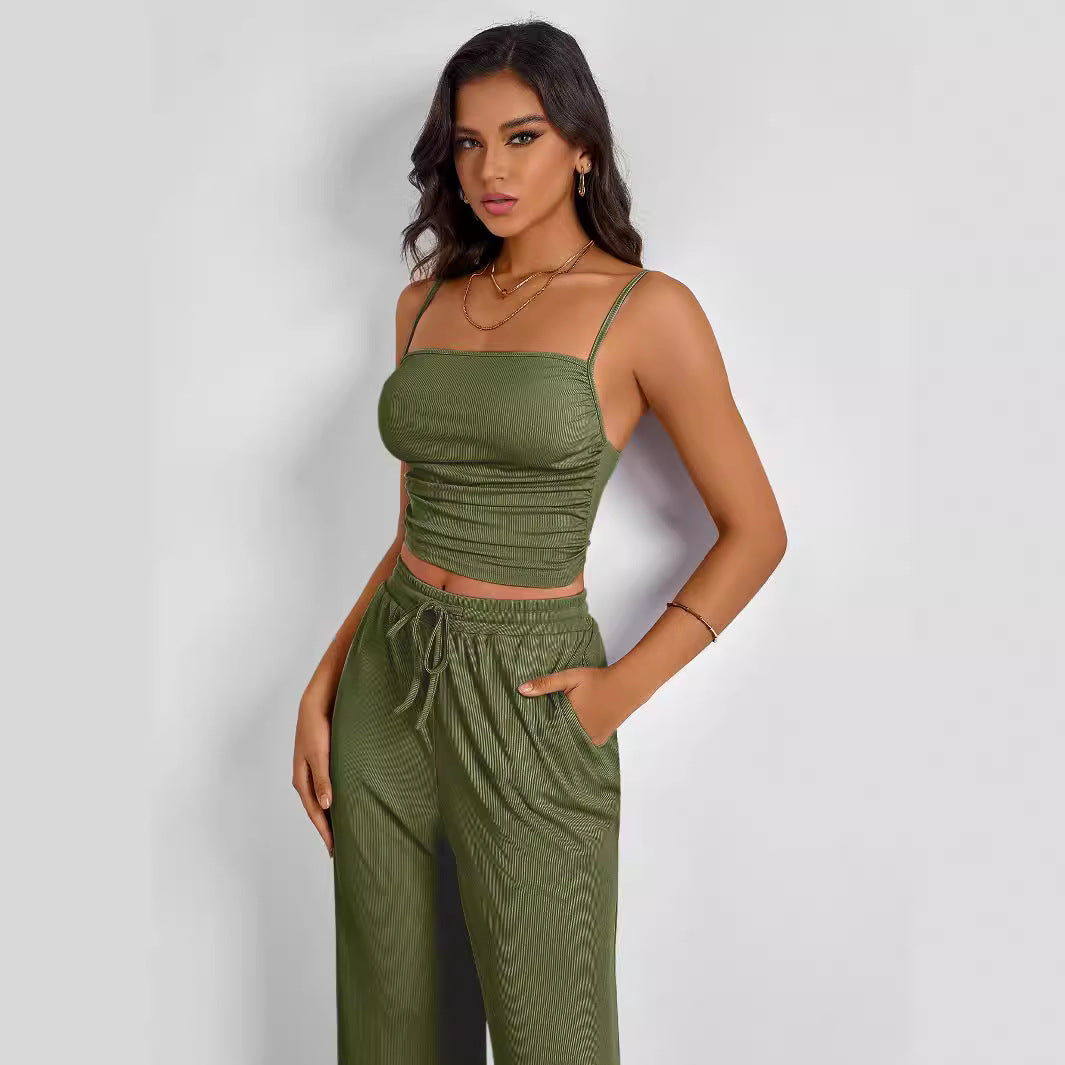 Damen Ripp-Top mit verstellbaren Spaghettiträgern und elastischer Taille EB