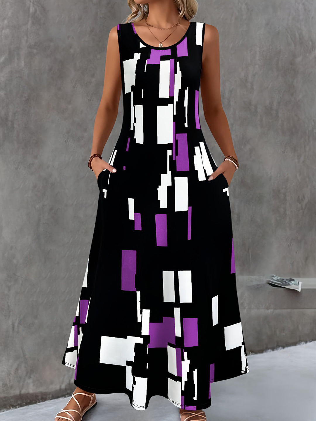 Damen Maxikleid mit buntem Grafikdesign EB