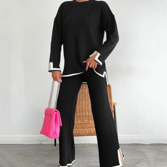Damen entspannendes Loungewear-Set mit kontrastierenden Saumdetails EB