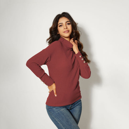 Damen Moderner Rollkragenpullover mit Knopfdetails EB