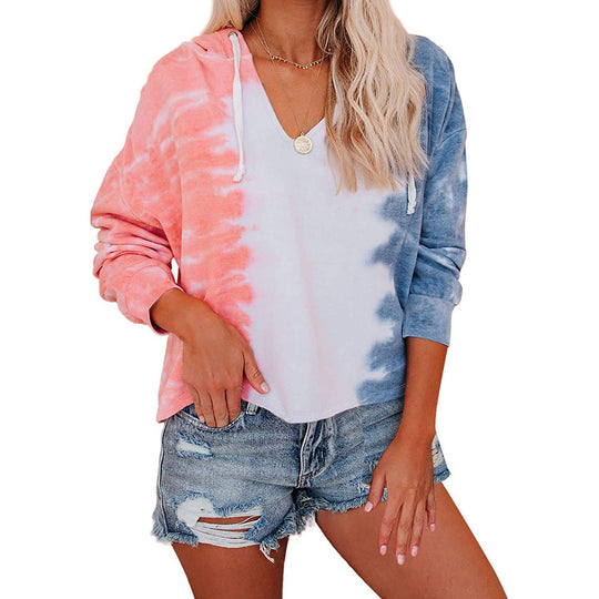 Damen lässiger Kapuzenpullover im modernen Tie-Dye-Design EB