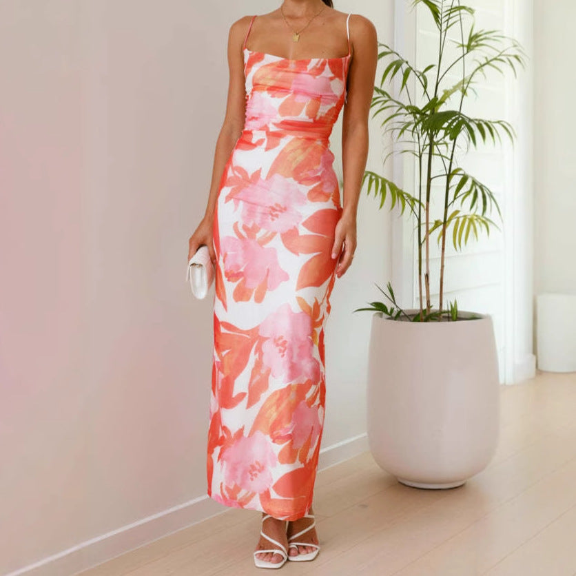 Damen Figurbetontes Maxikleid mit zartem Blumendruck EB