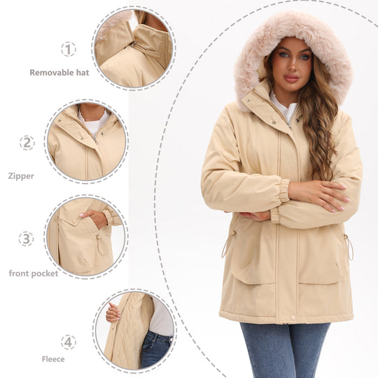 Damen wasserabweisende Parkajacke mit kuscheligem Kunstfellkragen EB