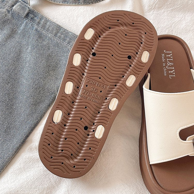 Damen bequeme Plateau-Pantoletten mit modischem Riemendesign EB