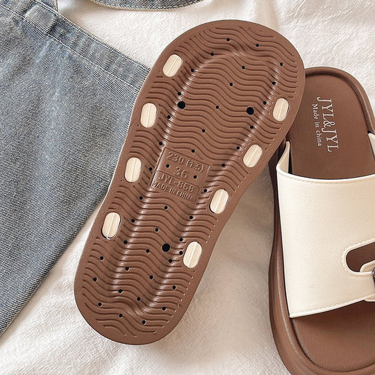 Damen bequeme Plateau-Pantoletten mit modischem Riemendesign EB