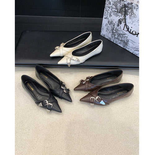 Damen elegante spitze Ballerinas mit modischem Riemen EB