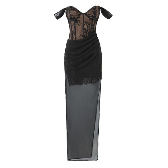 Damen aufwendiges Spitzenkleid mit eleganten Rüschendetails EB
