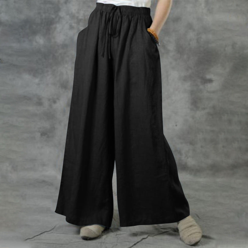 Damen nan weite Leinenhose mit hohem Bund und Tunnelzug EB