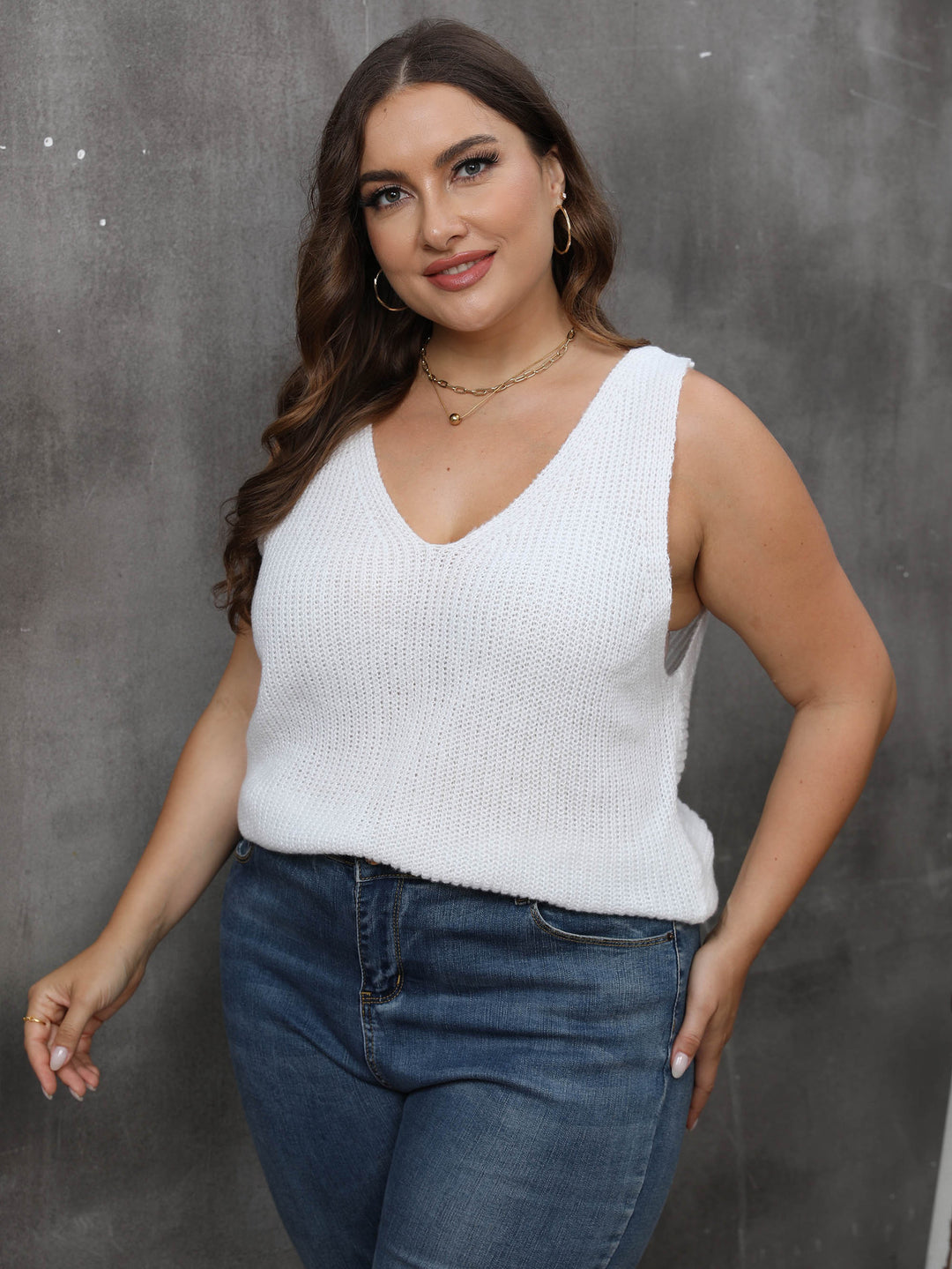Damen luftiges Stricktop mit V-Ausschnitt EB