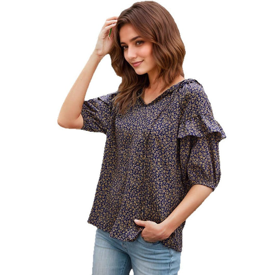 Damen Bluse mit Rüschen und floralem Muster EB