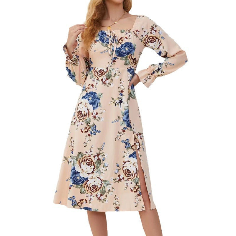 Damen Maxikleid mit floralem Muster und seitlichem Schlitz EB
