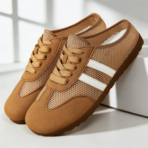 Damen nan atmungsaktive Slip-On Mule-Sneaker mit Mesh-Oberteil und Velourslederbesatz EB