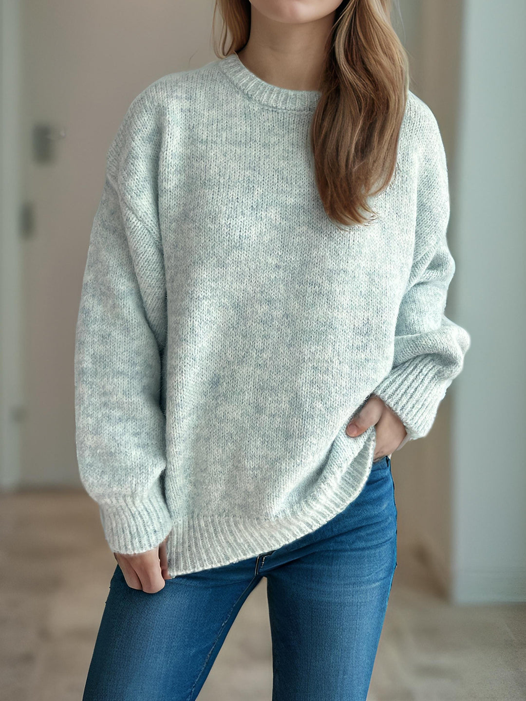 Damen lässiger Oversize-Pullover mit strukturiertem Maschenmuster EB