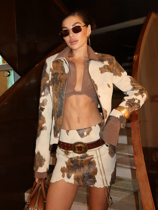 Damen Kunstlederjacke im modernen Cow-Print EB
