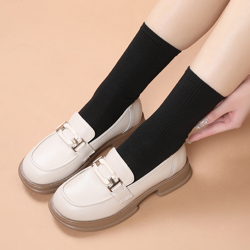 Damen Elegante Loafers mit modischer Schnallenverzierung und komfortablem Blockabsatz EB