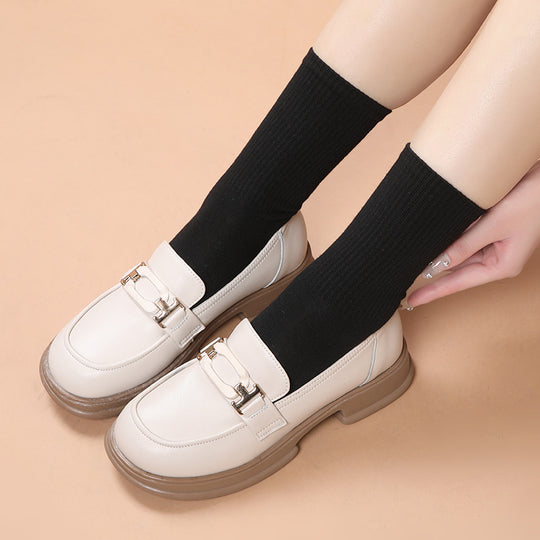 Damen Elegante Loafers mit modischer Schnallenverzierung und komfortablem Blockabsatz EB