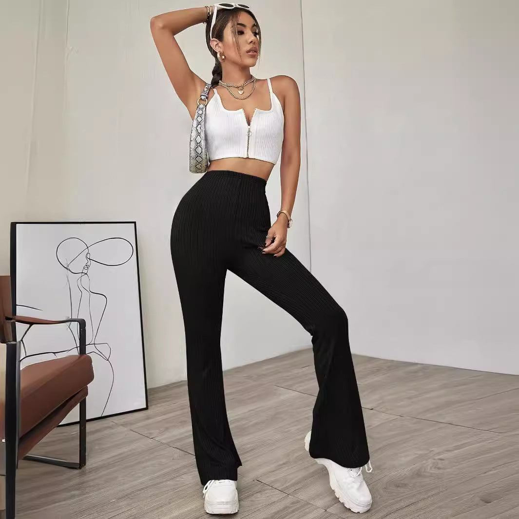 Damen gerippte hochgeschnittene Bootcut-Hose aus Stretch-Jersey mit ausgestelltem Bein Eichborn Berlin