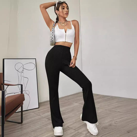 Damen gerippte hochgeschnittene Bootcut-Hose aus Stretch-Jersey mit ausgestelltem Bein Eichborn Berlin