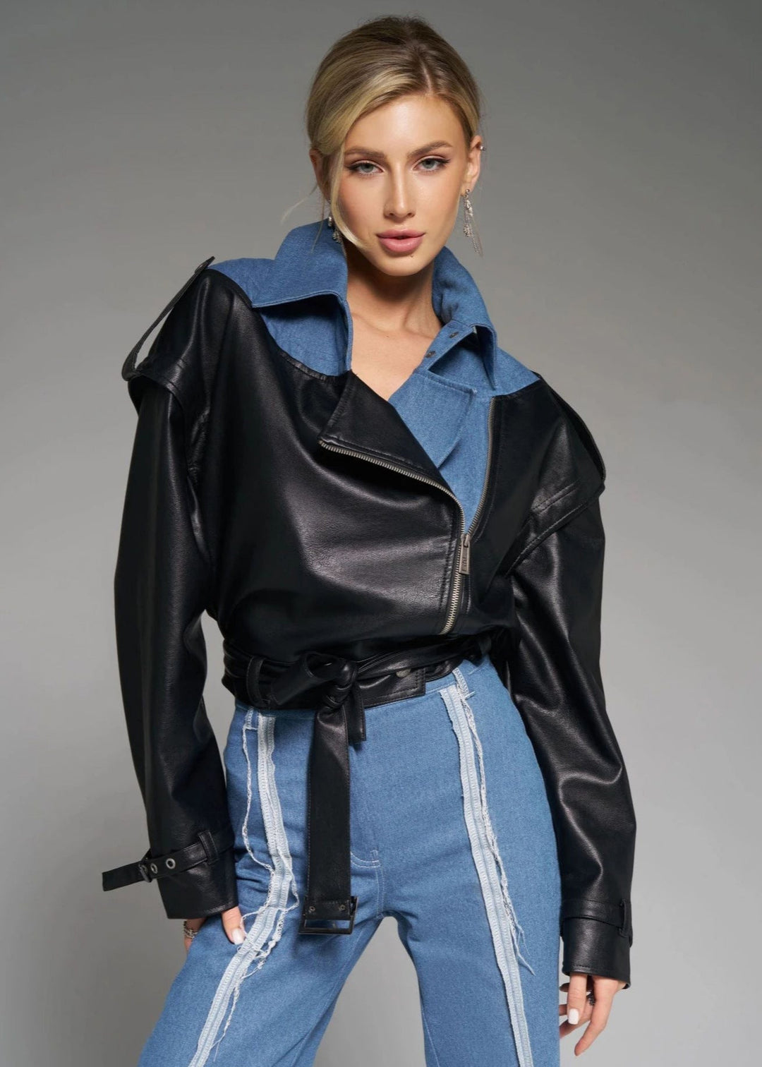 EB | Zweifarbige Kunstlederjacke