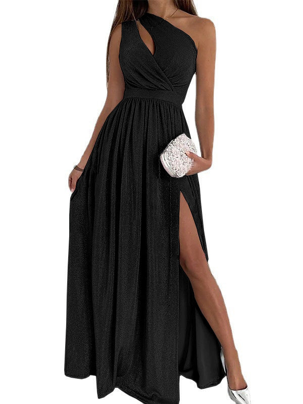 Damen elegantes Abendkleid mit asymmetrischem Ausschnitt und Seitenschlitz EB