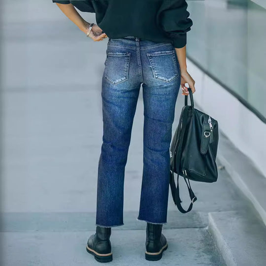 Damen Ripped High-Waist Jeans im trendigen Vintage-Stil EB