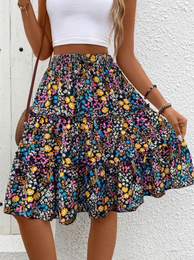 Damen luftiger Wickelrock mit Rüschendetails EB
