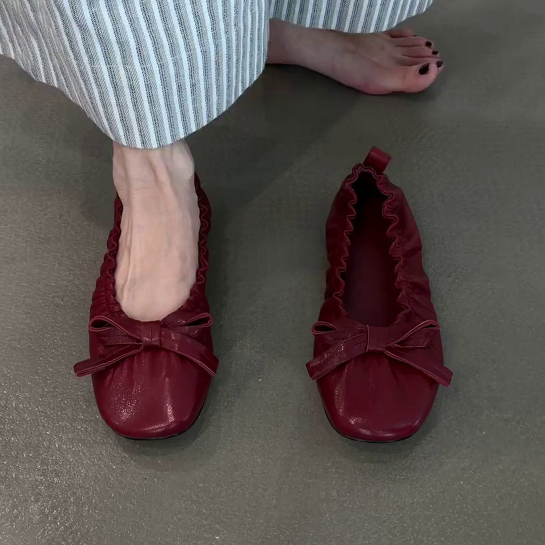 Damen Ballerina-Schuhe mit gerafftem Design und verspieltem Schleifendetail EB