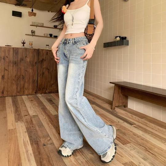 Damen weite Schlagjeans im Vintage-Style mit modischen Details EB