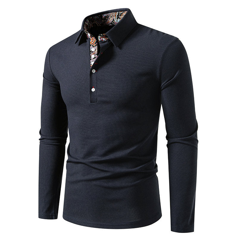 Herren Langarm Polohemd mit elegantem Design und kontrastierendem Kragen EB
