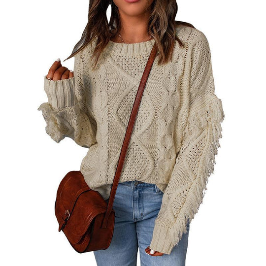 Damen Grobstrickpullover mit überschnittenen Schultern und elastischen Bündchen EB