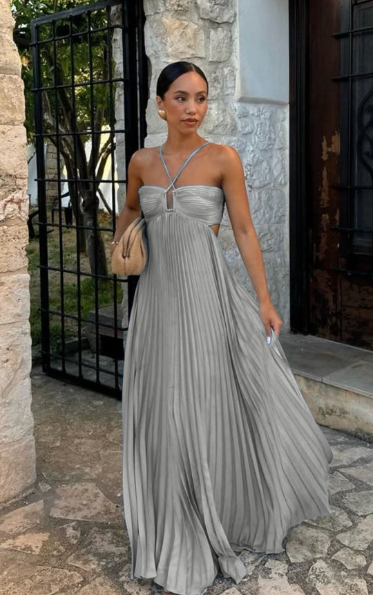 Damen Plisseekleid mit schulterfreiem Design und raffinierten Trägerdetails EB