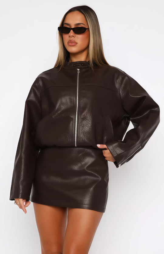 Damen lässige und stilvolle Kunstlederjacke EB